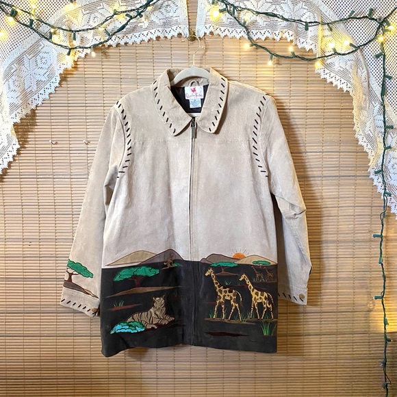 Quacker Factory leather jacket, safari themed full zipper. - Picture 1 of 16